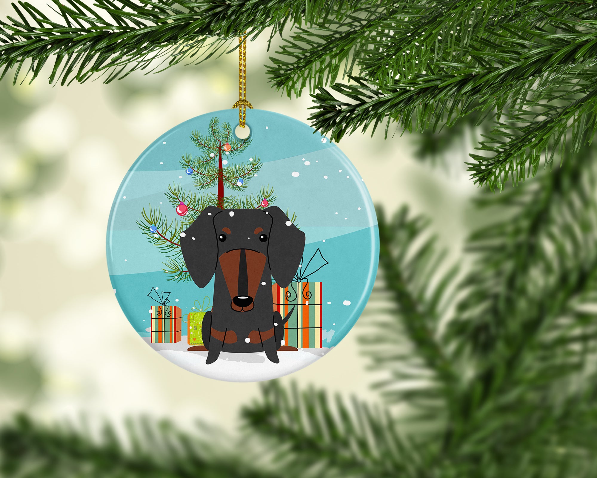 Merry Christmas Tree Dachshund Black Tan Ceramic Ornament BB4257CO1 - the-store.com