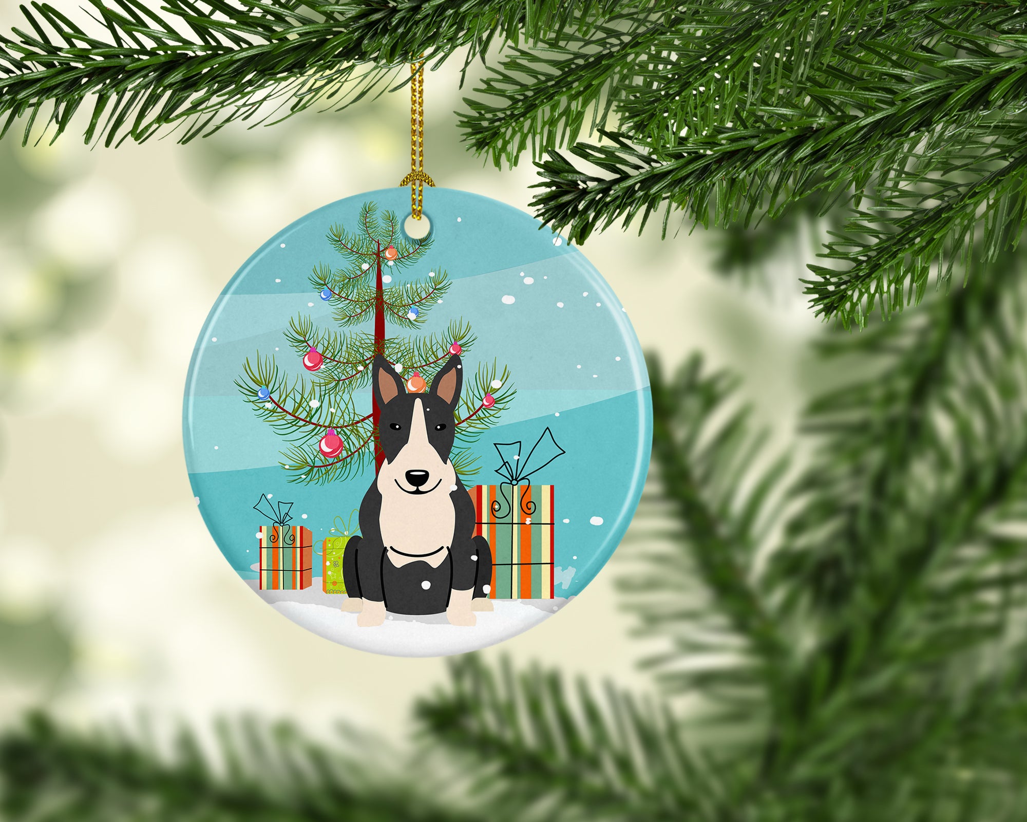 Merry Christmas Tree Bull Terrier Black White Ceramic Ornament BB4258CO1 - the-store.com