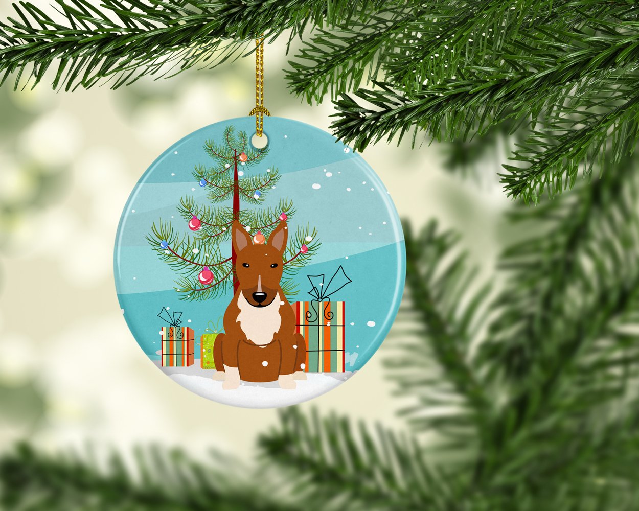 Merry Christmas Tree Bull Terrier Red Ceramic Ornament BB4259CO1 by Caroline's Treasures
