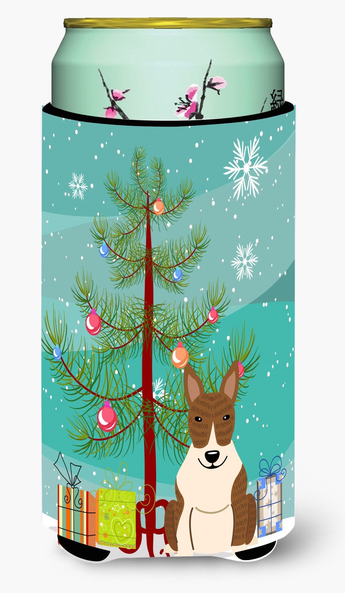 Merry Christmas Tree Bull Terrier Brindle Tall Boy Beverage Insulator Hugger BB4262TBC by Caroline's Treasures