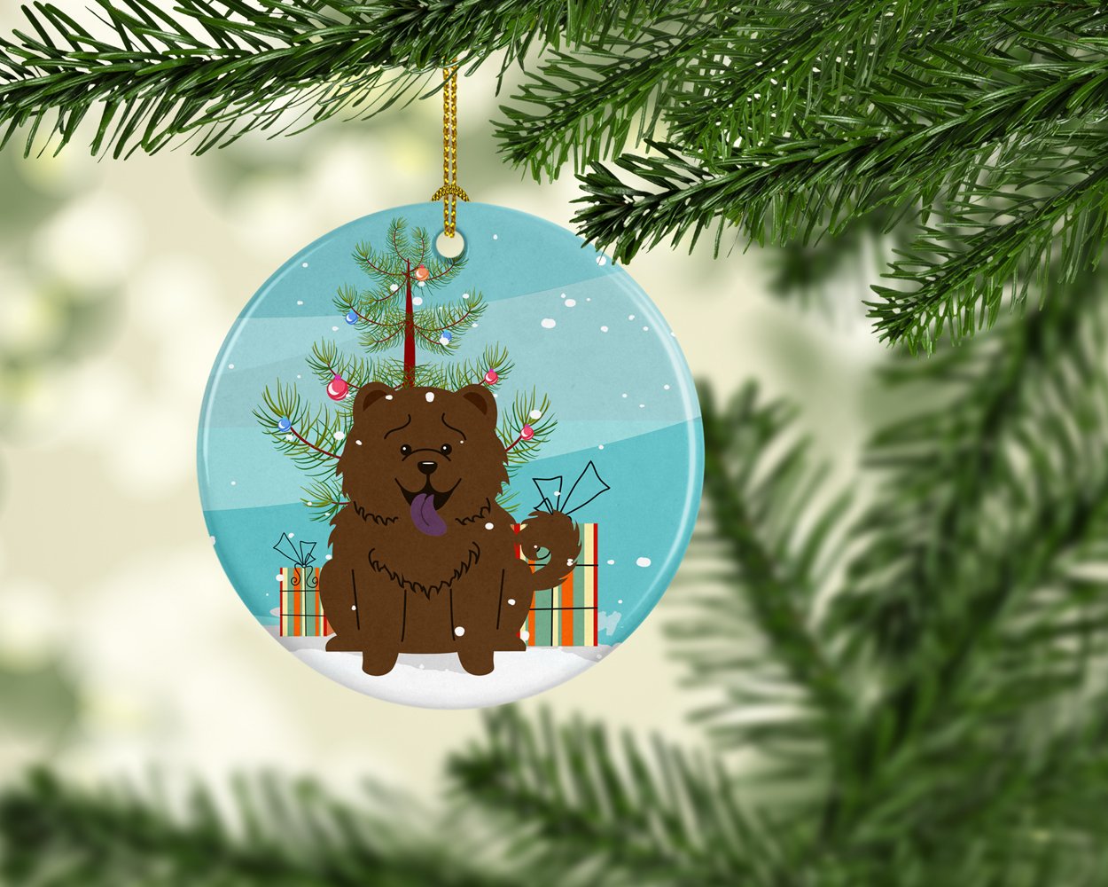 Merry Christmas Tree Chow Chow Chocolate Ceramic Ornament BB4266CO1 by Caroline's Treasures