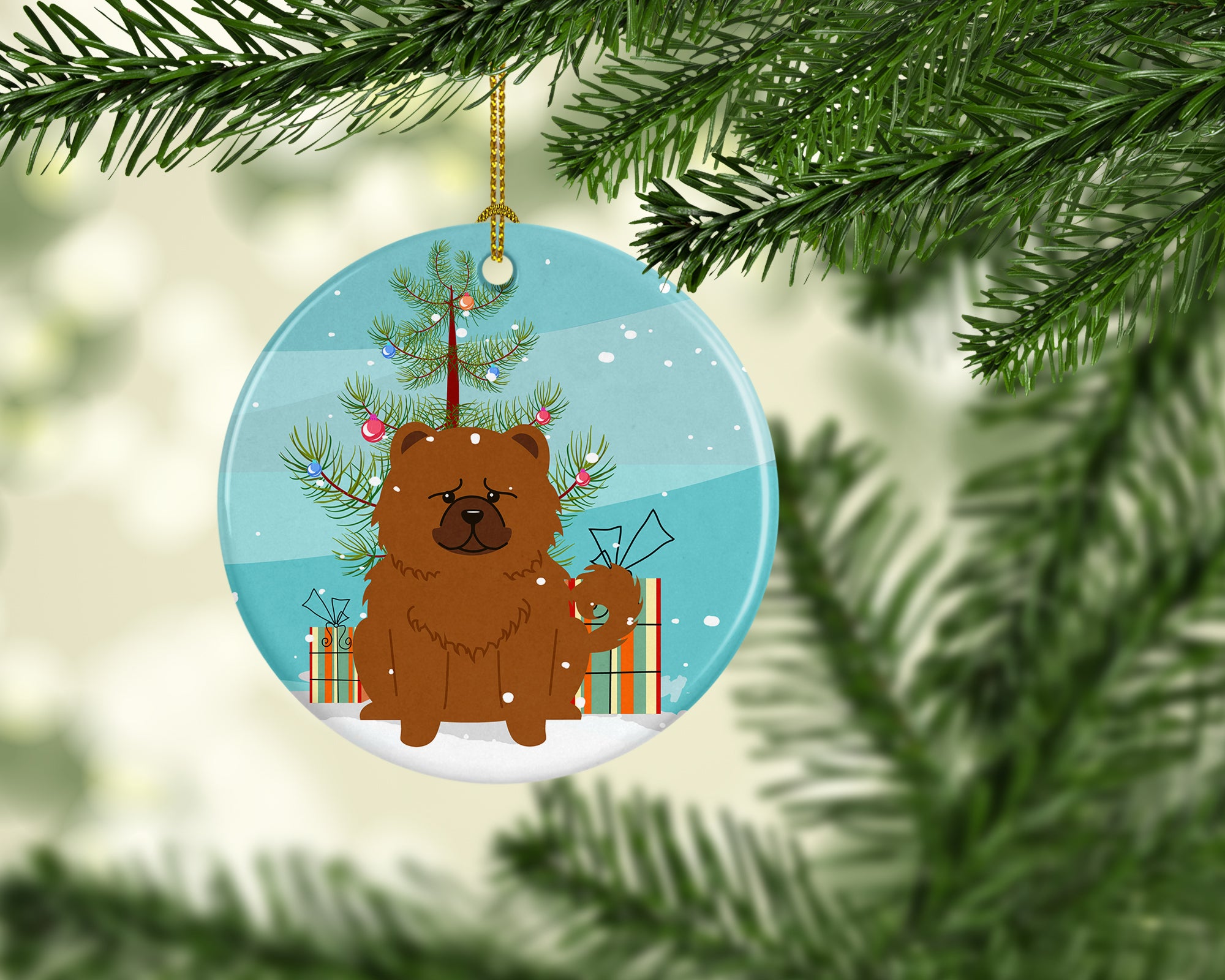 Merry Christmas Tree Chow Chow Red Ceramic Ornament BB4267CO1 - the-store.com
