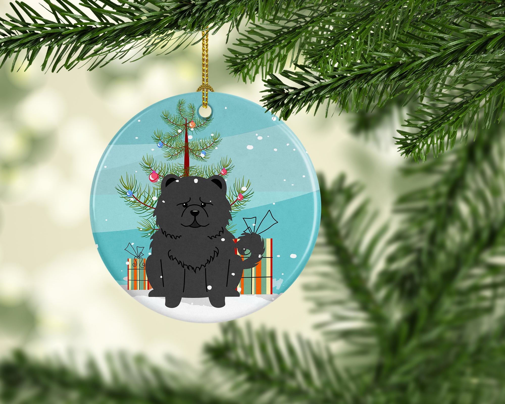 Merry Christmas Tree Chow Chow Black Ceramic Ornament BB4268CO1 - the-store.com