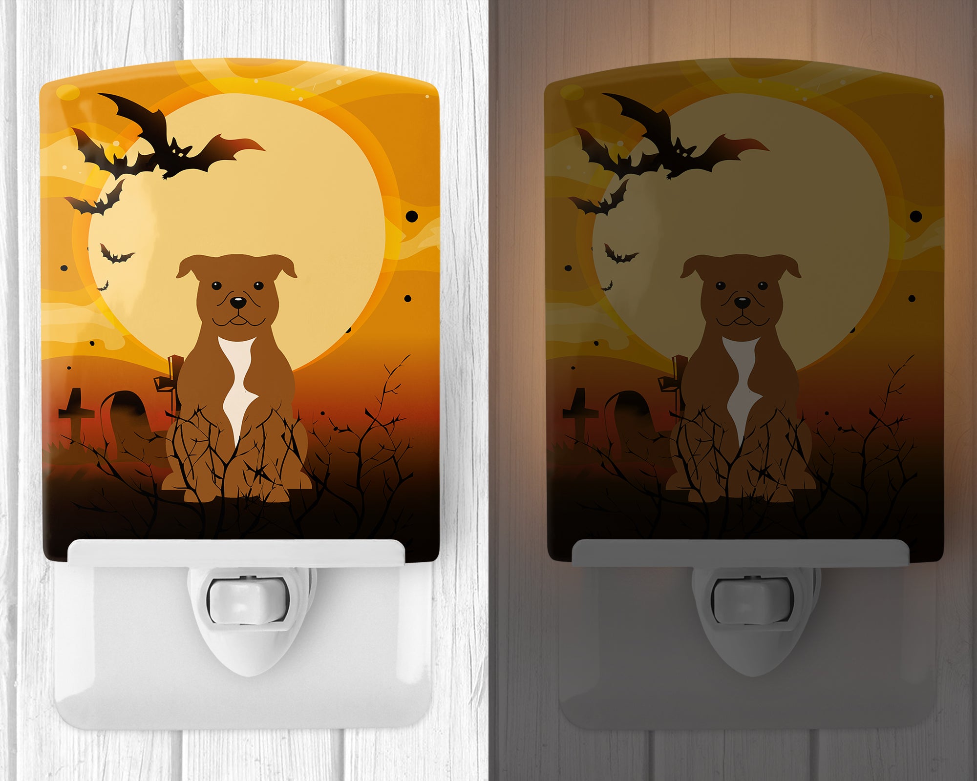 Halloween Staffordshire Bull Terrier Brown Ceramic Night Light BB4313CNL - the-store.com