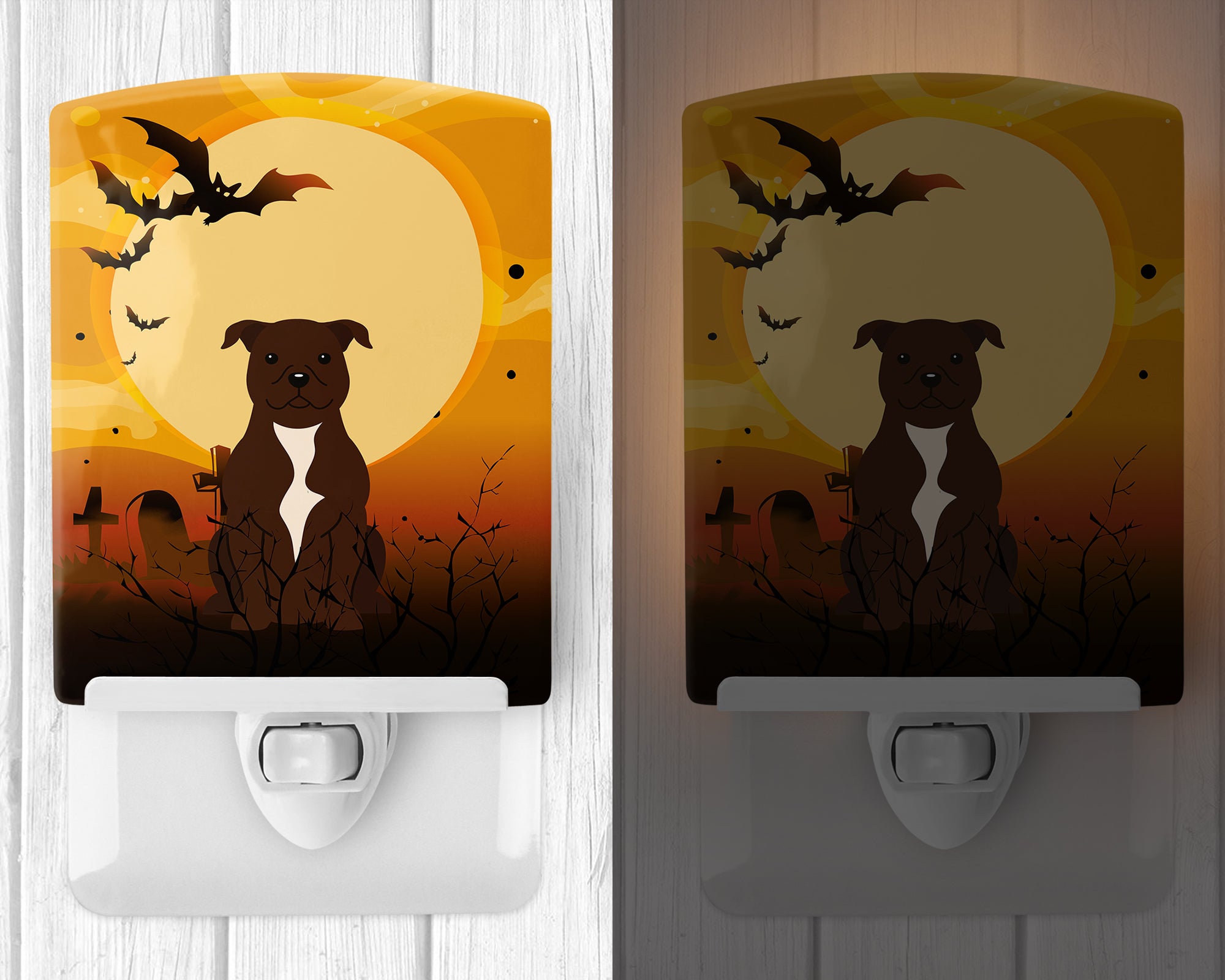 Halloween Staffordshire Bull Terrier Chocolate Ceramic Night Light BB4314CNL - the-store.com