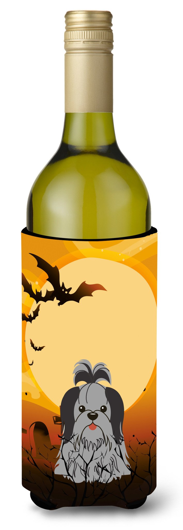 Halloween Shih Tzu Black Silver Wine Bottle Beverge Insulator Hugger BB4355LITERK by Caroline's Treasures