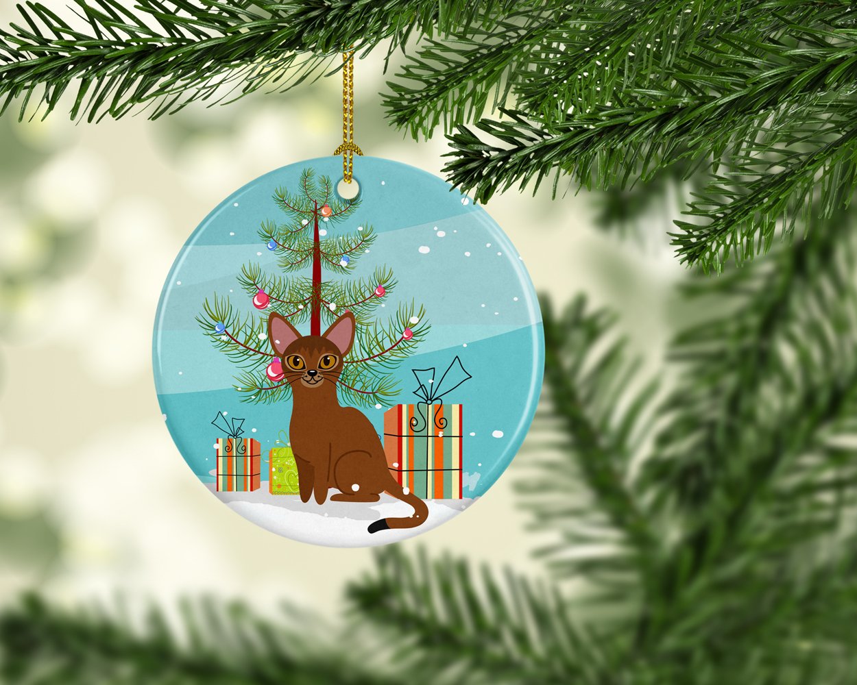 Abyssinian Cat Merry Christmas Tree Ceramic Ornament BB4411CO1 by Caroline's Treasures