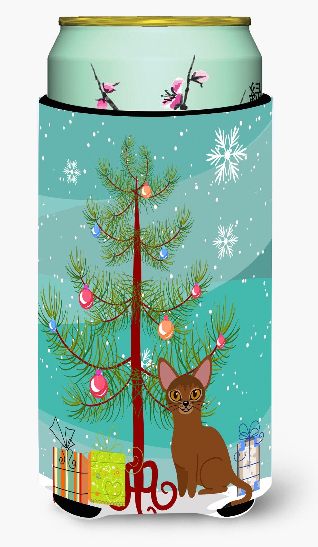 Abyssinian Cat Merry Christmas Tree Tall Boy Beverage Insulator Hugger BB4411TBC by Caroline's Treasures