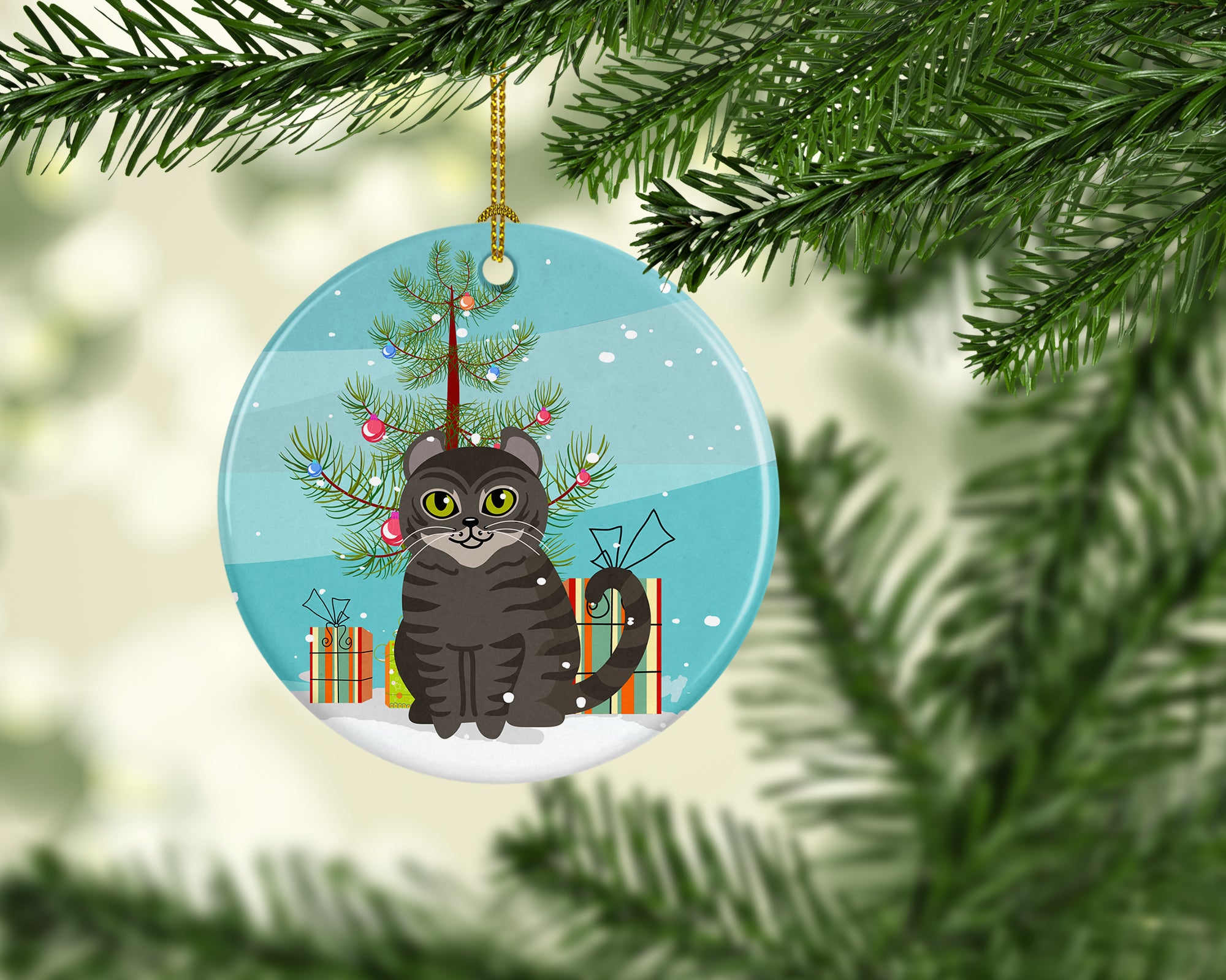 American Curl Cat Merry Christmas Tree Ceramic Ornament BB4412CO1 - the-store.com