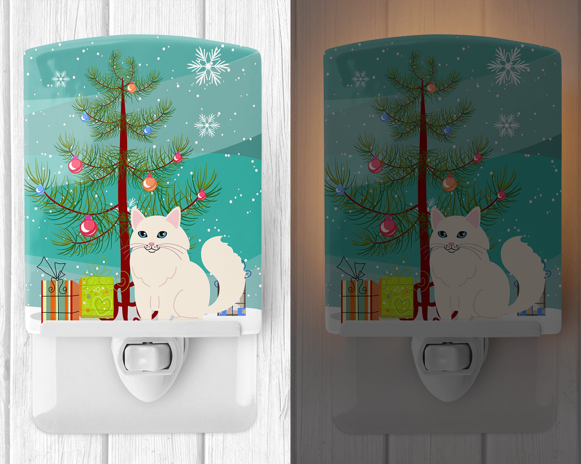 Turkish Angora Cat Merry Christmas Tree Ceramic Night Light BB4413CNL - the-store.com