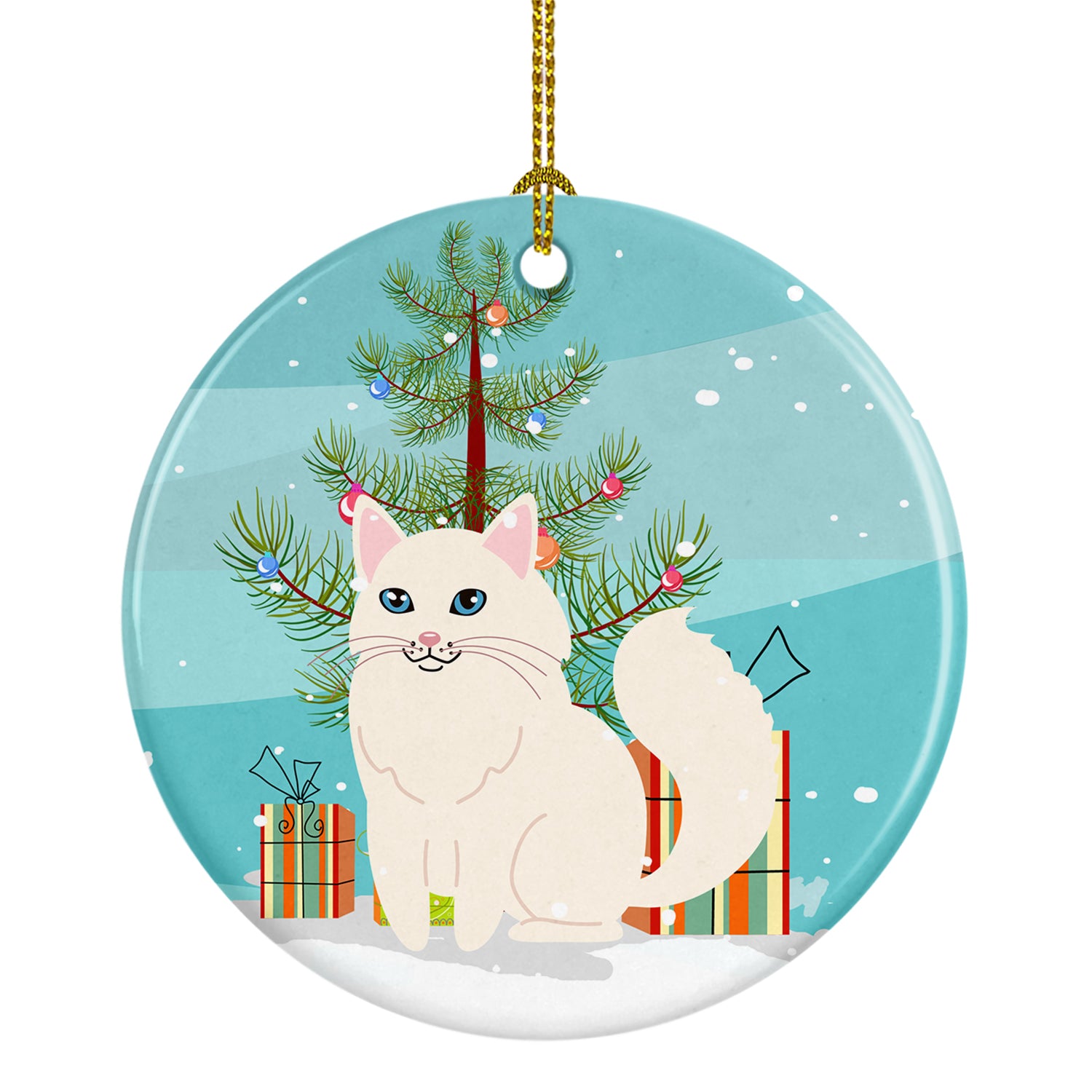 Turkish Angora Cat Merry Christmas Tree Ceramic Ornament BB4413CO1 - the-store.com