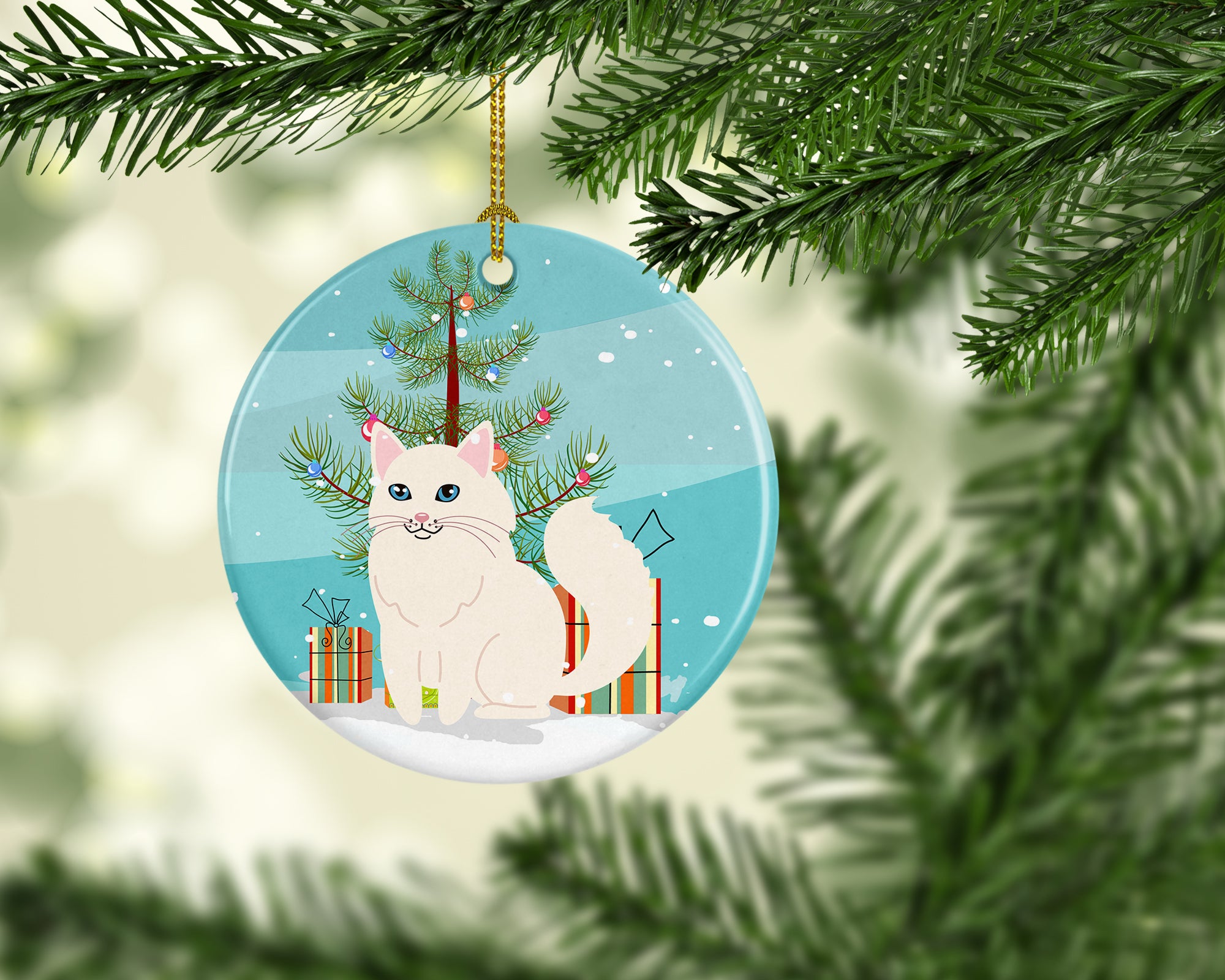 Turkish Angora Cat Merry Christmas Tree Ceramic Ornament BB4413CO1 - the-store.com