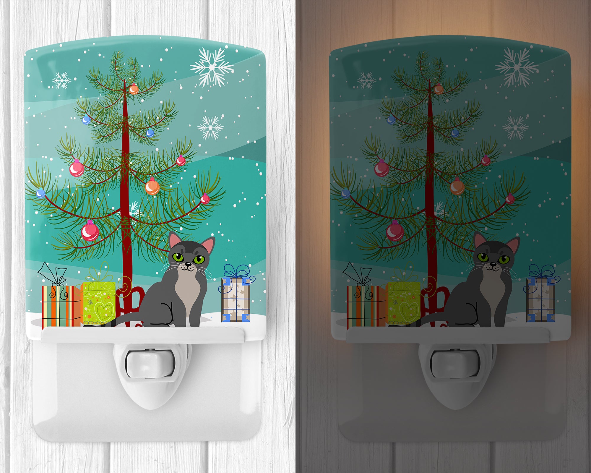 Asian Cat Merry Christmas Tree Ceramic Night Light BB4414CNL - the-store.com
