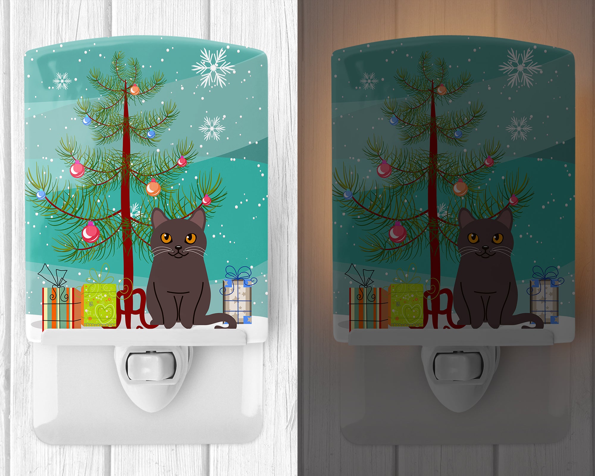 Chartreux Cat Merry Christmas Tree Ceramic Night Light BB4418CNL - the-store.com