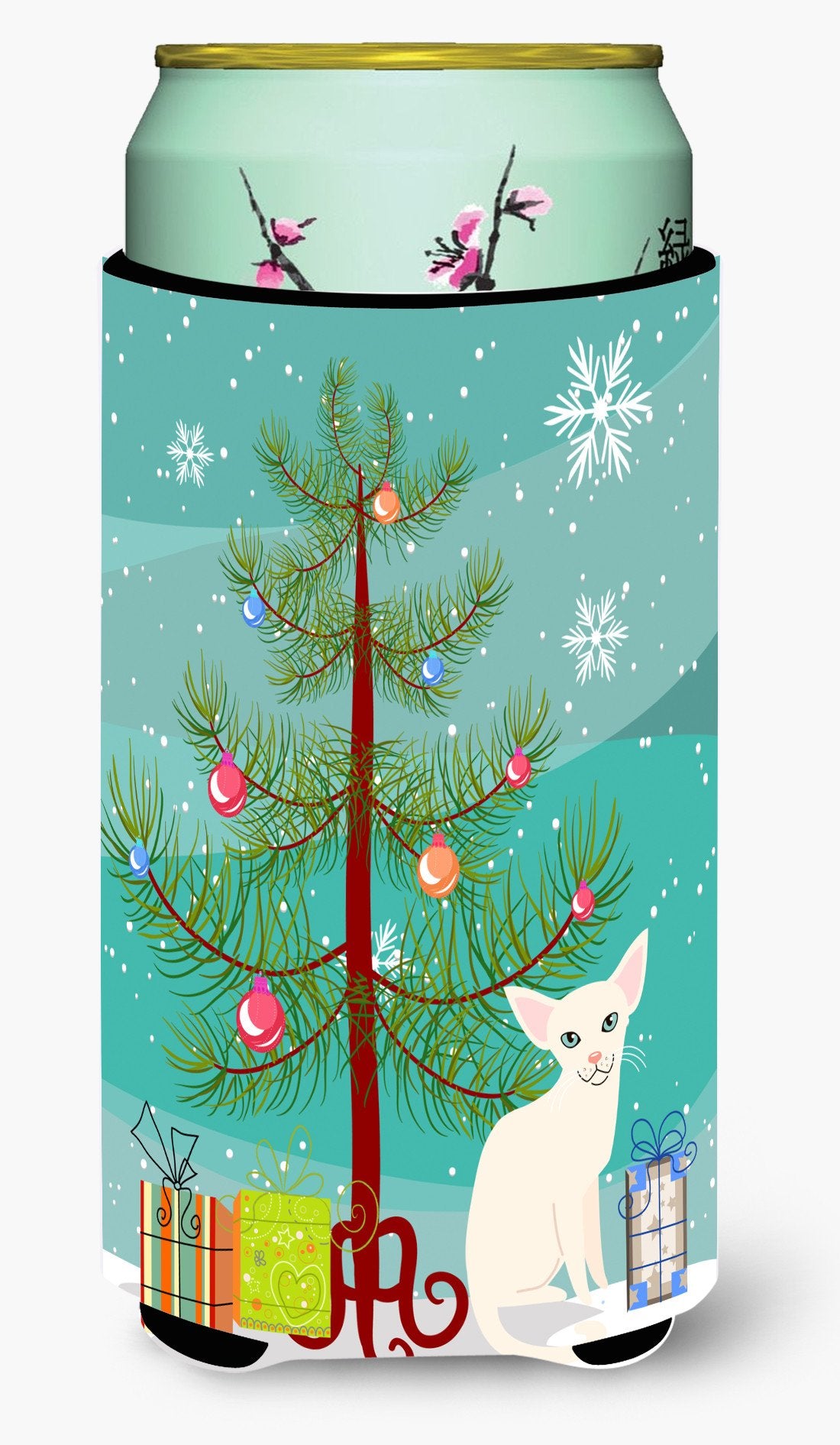Foreign White Cat Merry Christmas Tree Tall Boy Beverage Insulator Hugger BB4420TBC by Caroline's Treasures