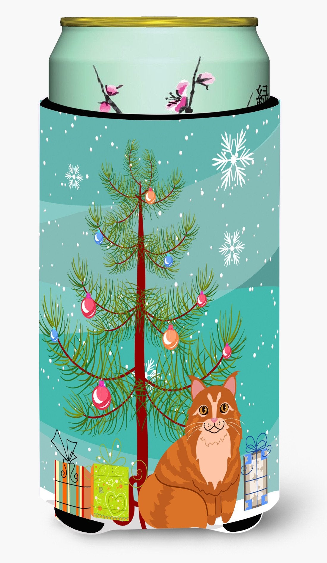 Maine Coon Cat Merry Christmas Tree Tall Boy Beverage Insulator Hugger BB4423TBC by Caroline's Treasures