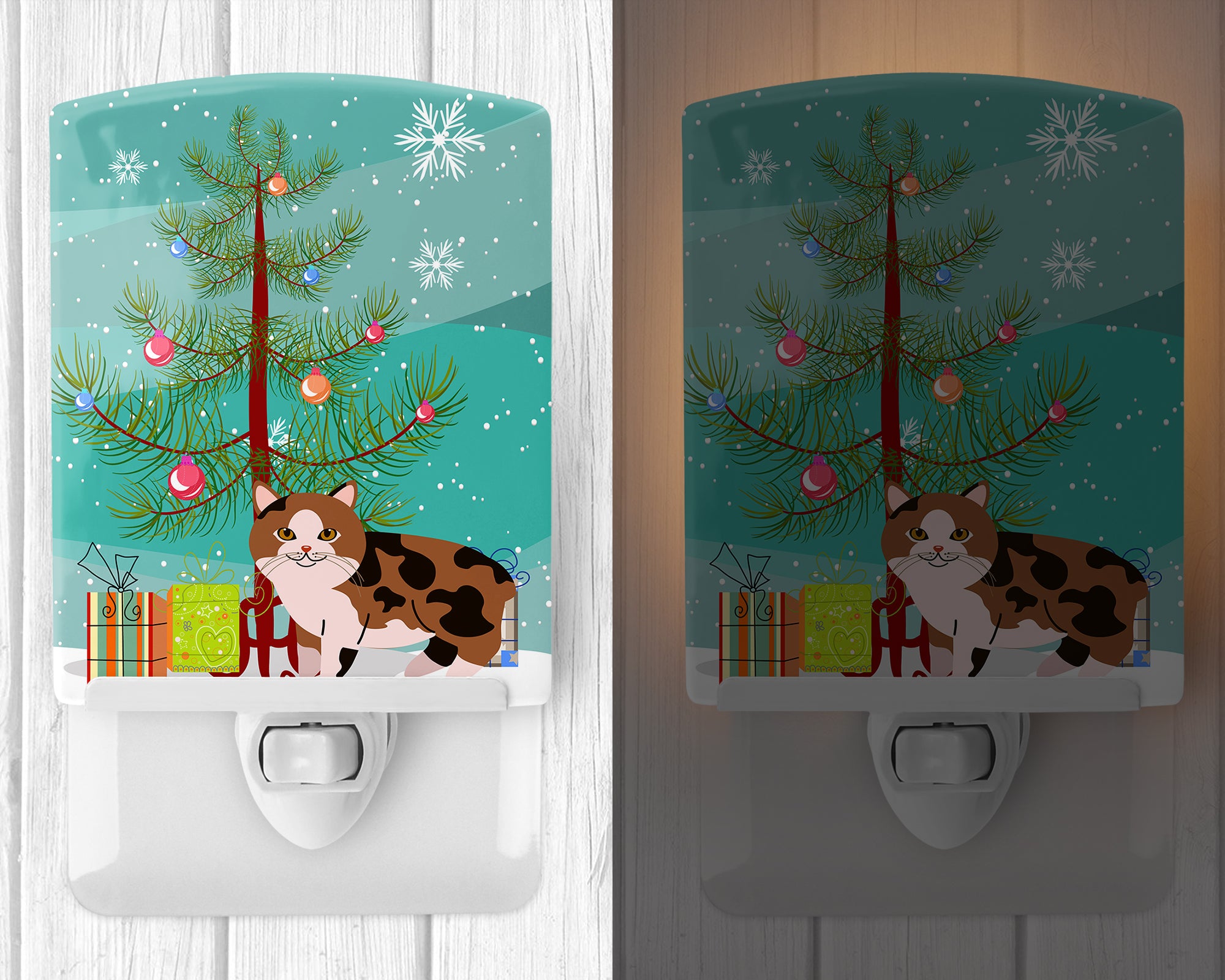 Manx Cat Merry Christmas Tree Ceramic Night Light BB4424CNL - the-store.com
