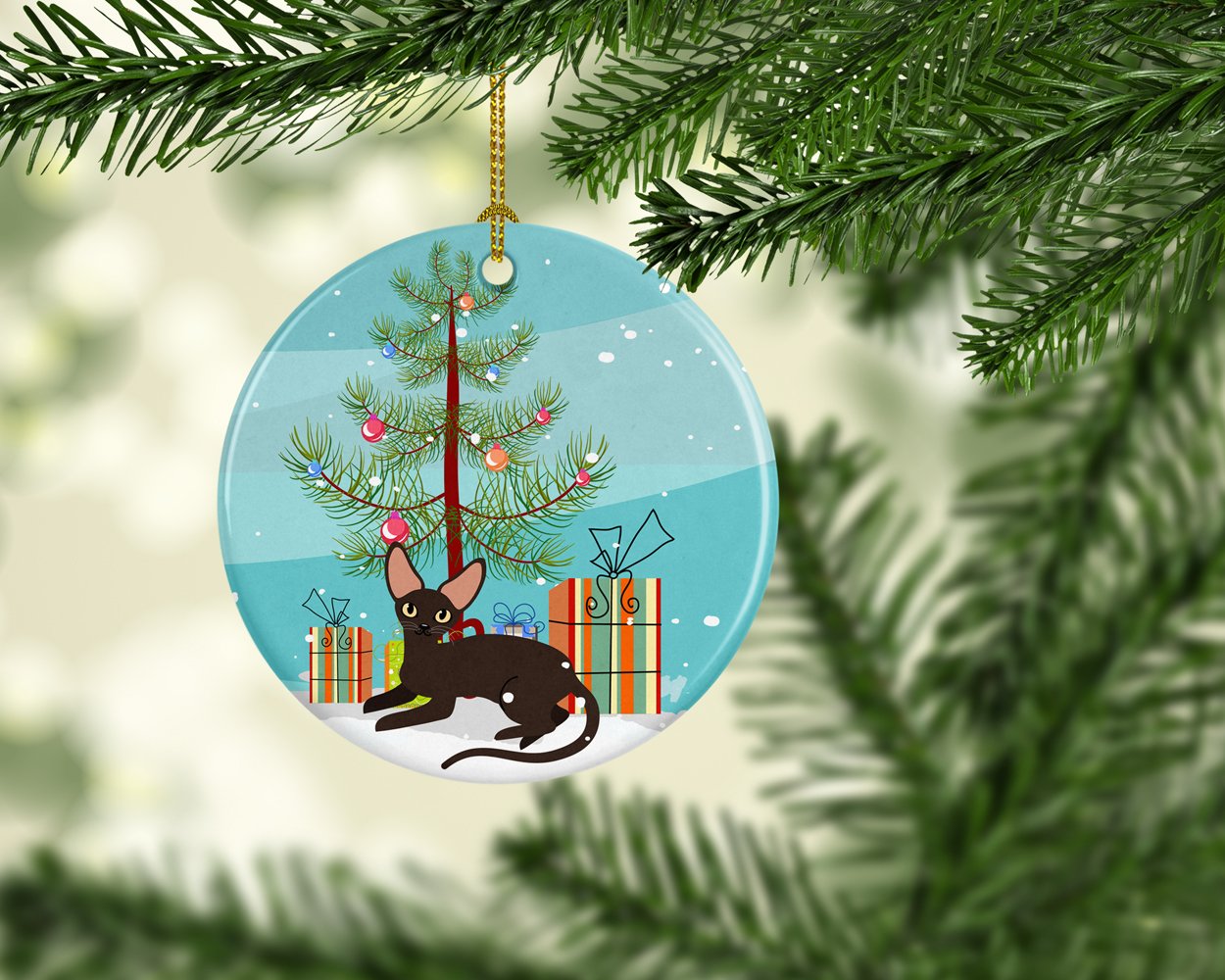 Peterbald Cat Merry Christmas Tree Ceramic Ornament BB4426CO1 by Caroline's Treasures