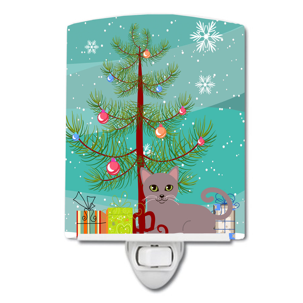 Russian Blue Cat Merry Christmas Tree Ceramic Night Light BB4427CNL - the-store.com