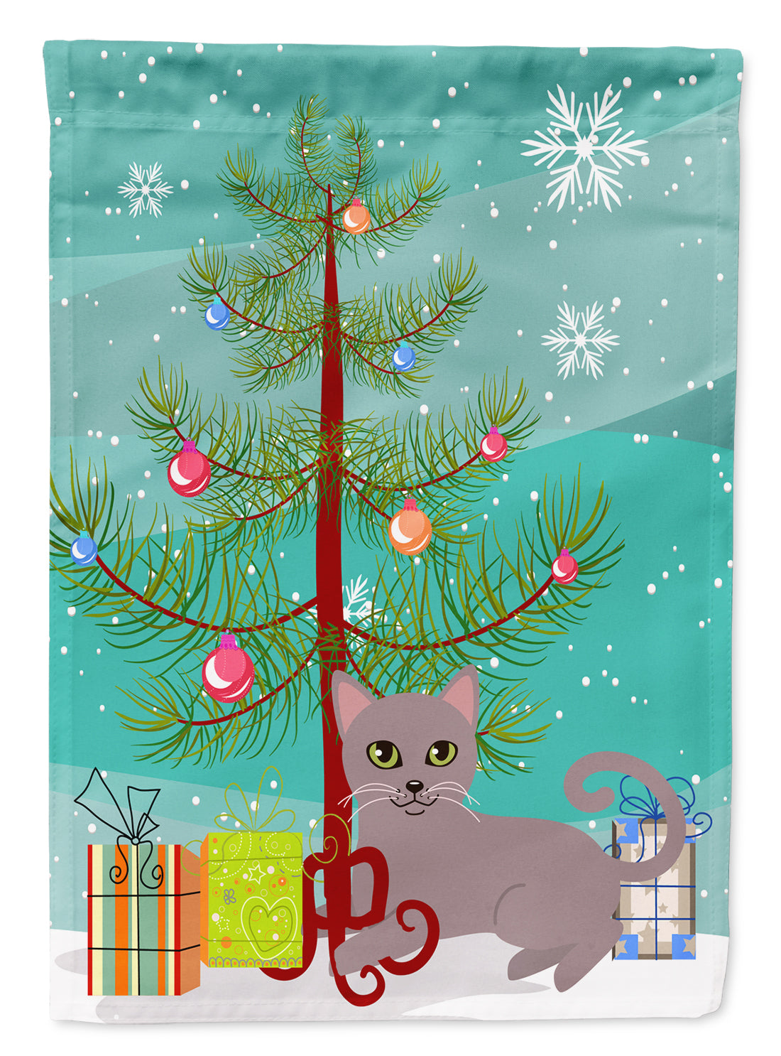 Russian Blue Cat Merry Christmas Tree Flag Garden Size BB4427GF