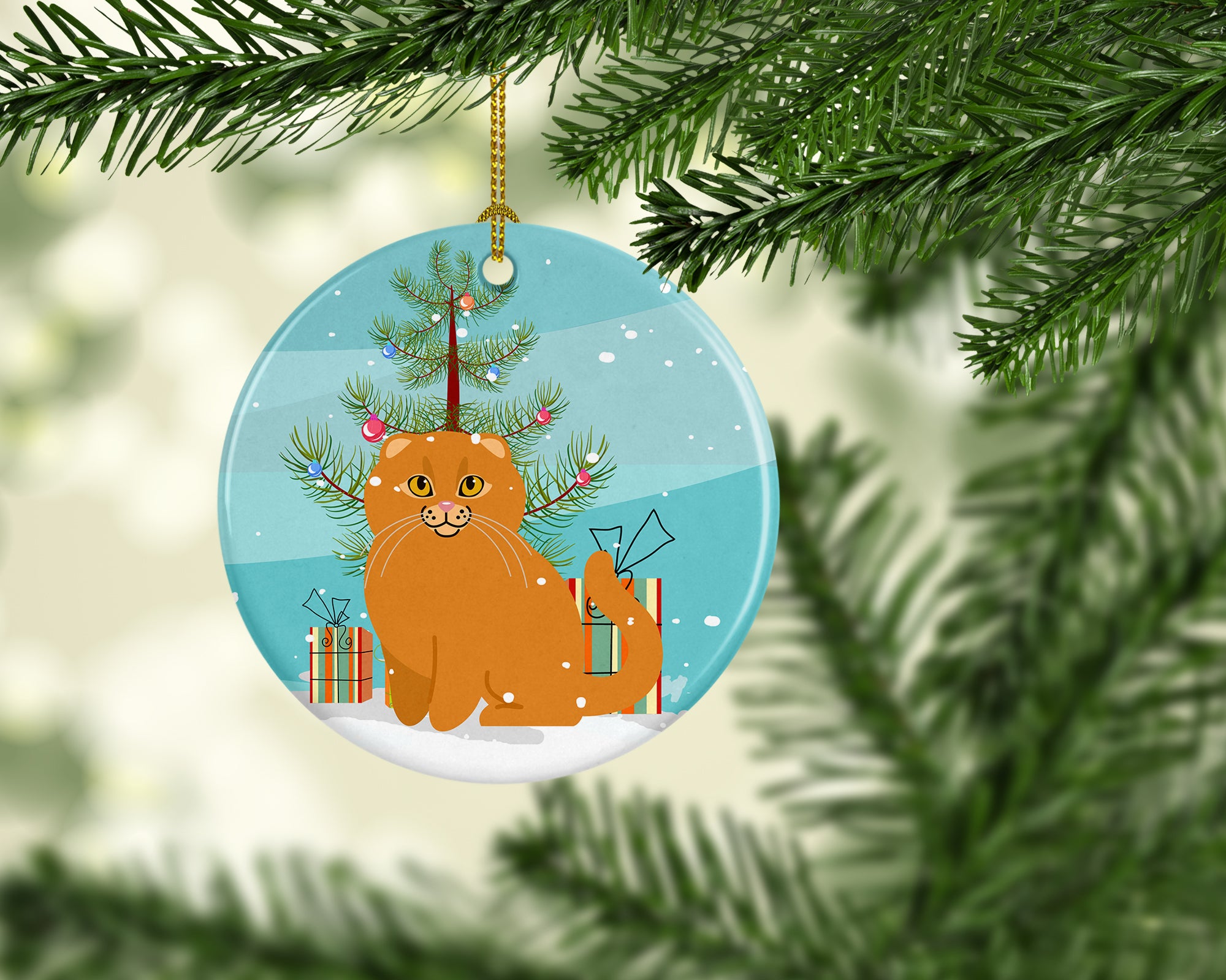 Scottish Fold Cat Merry Christmas Tree Ceramic Ornament BB4428CO1 - the-store.com