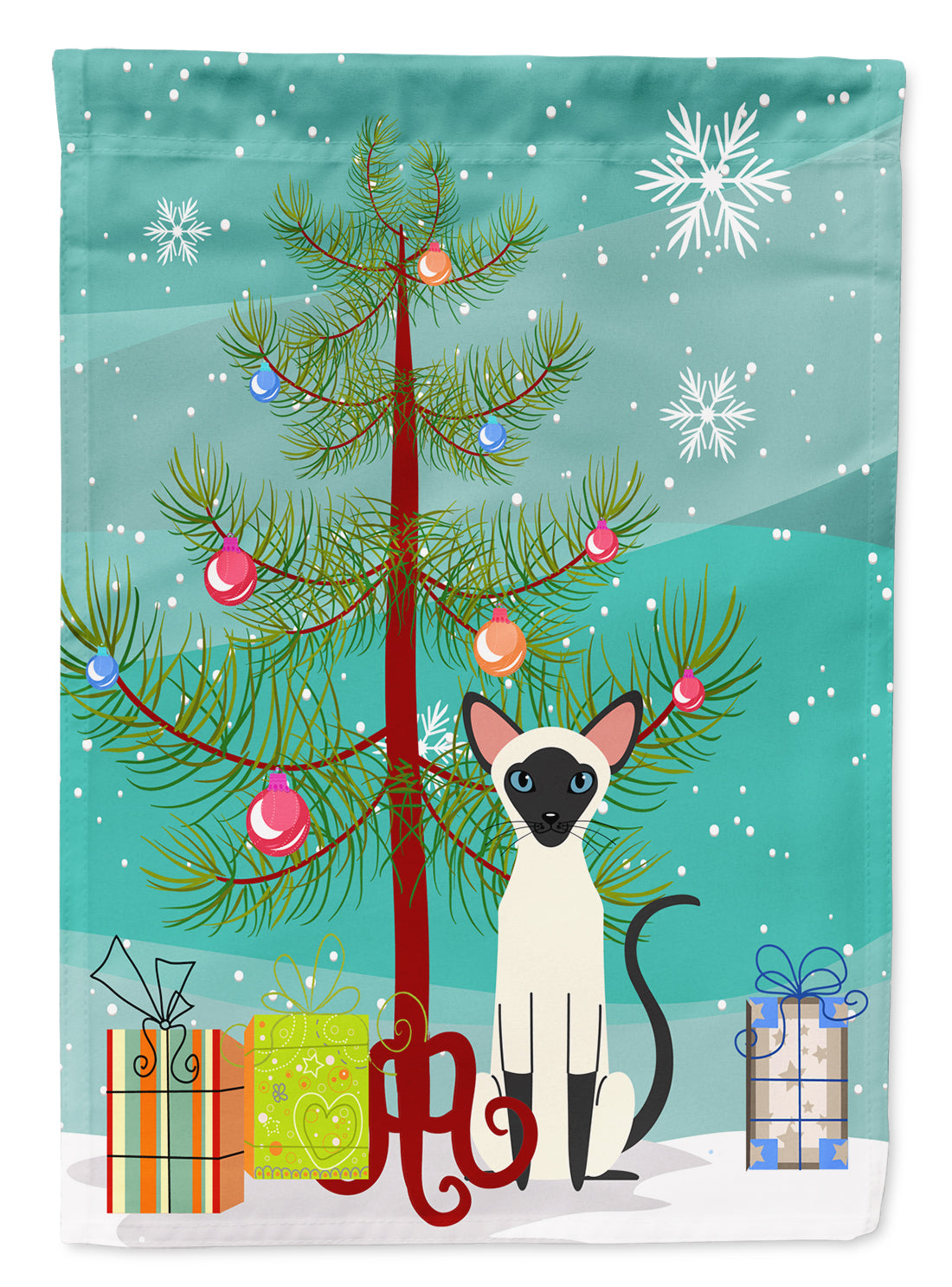 Siamese Cat Merry Christmas Tree Flag Canvas House Size BB4429CHF
