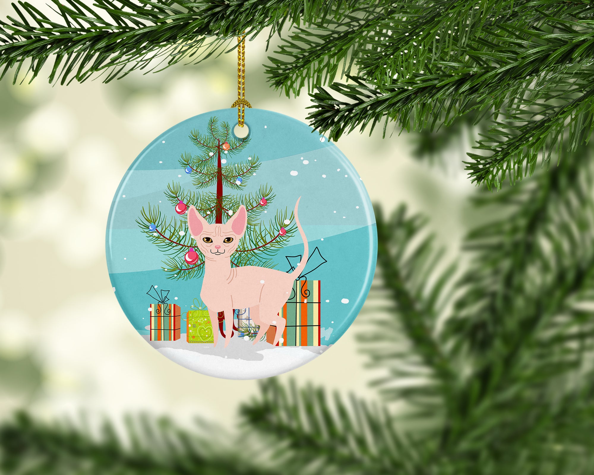 Sphynx Cat Merry Christmas Tree Ceramic Ornament BB4432CO1 - the-store.com