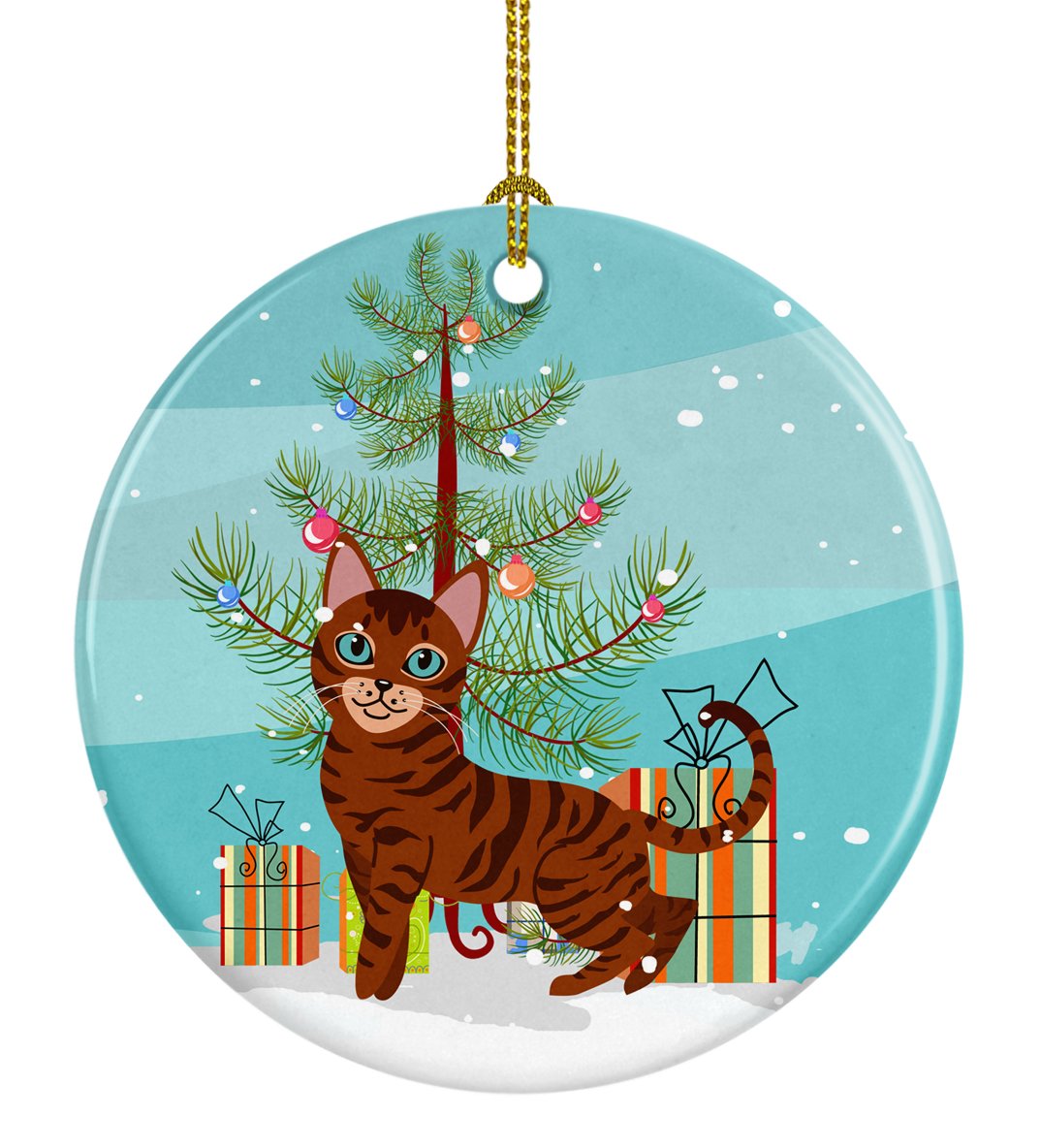Toyger Cat Merry Christmas Tree Ceramic Ornament BB4434CO1 by Caroline&#39;s Treasures