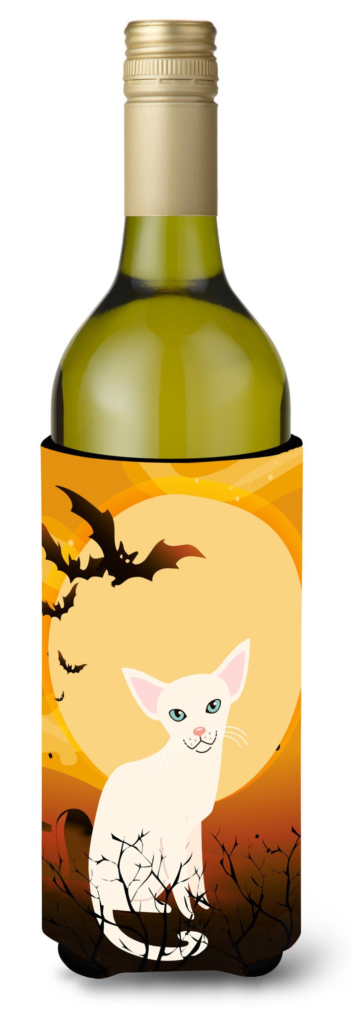 Halloween Foreign White Cat Wine Bottle Beverge Insulator Hugger BB4445LITERK by Caroline's Treasures