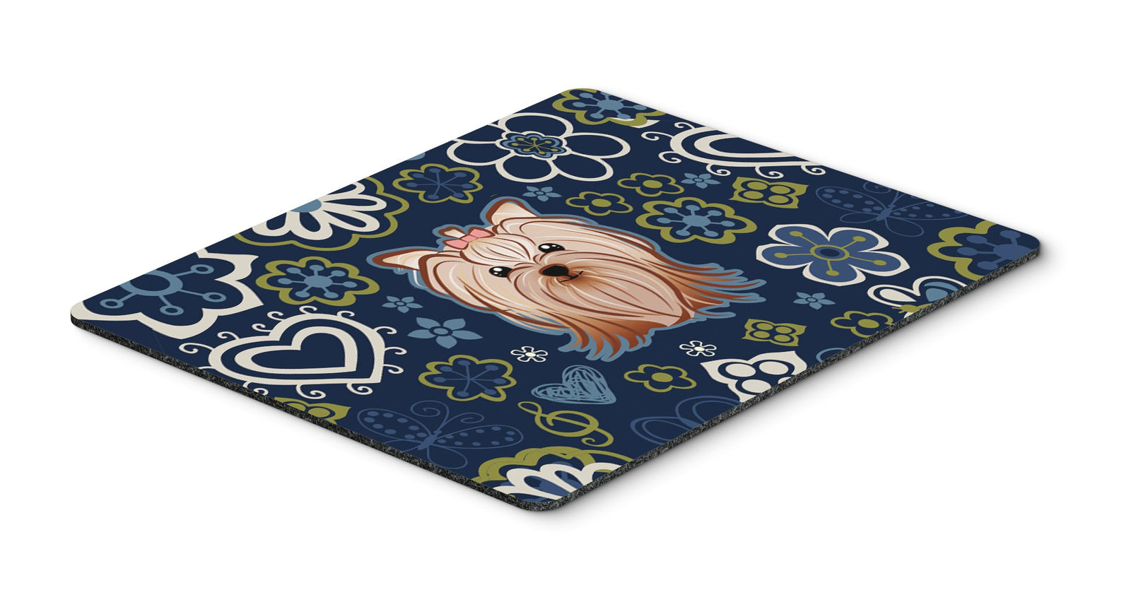 Blue Flowers Yorkie Yorkishire Terrier Mouse Pad, Hot Pad or Trivet by Caroline's Treasures