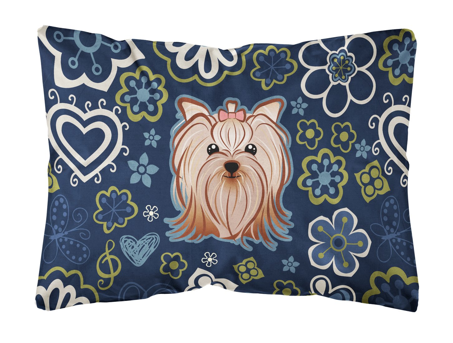 Blue Flowers Yorkie Yorkishire Terrier Canvas Fabric Decorative Pillow BB5055PW1216 by Caroline's Treasures