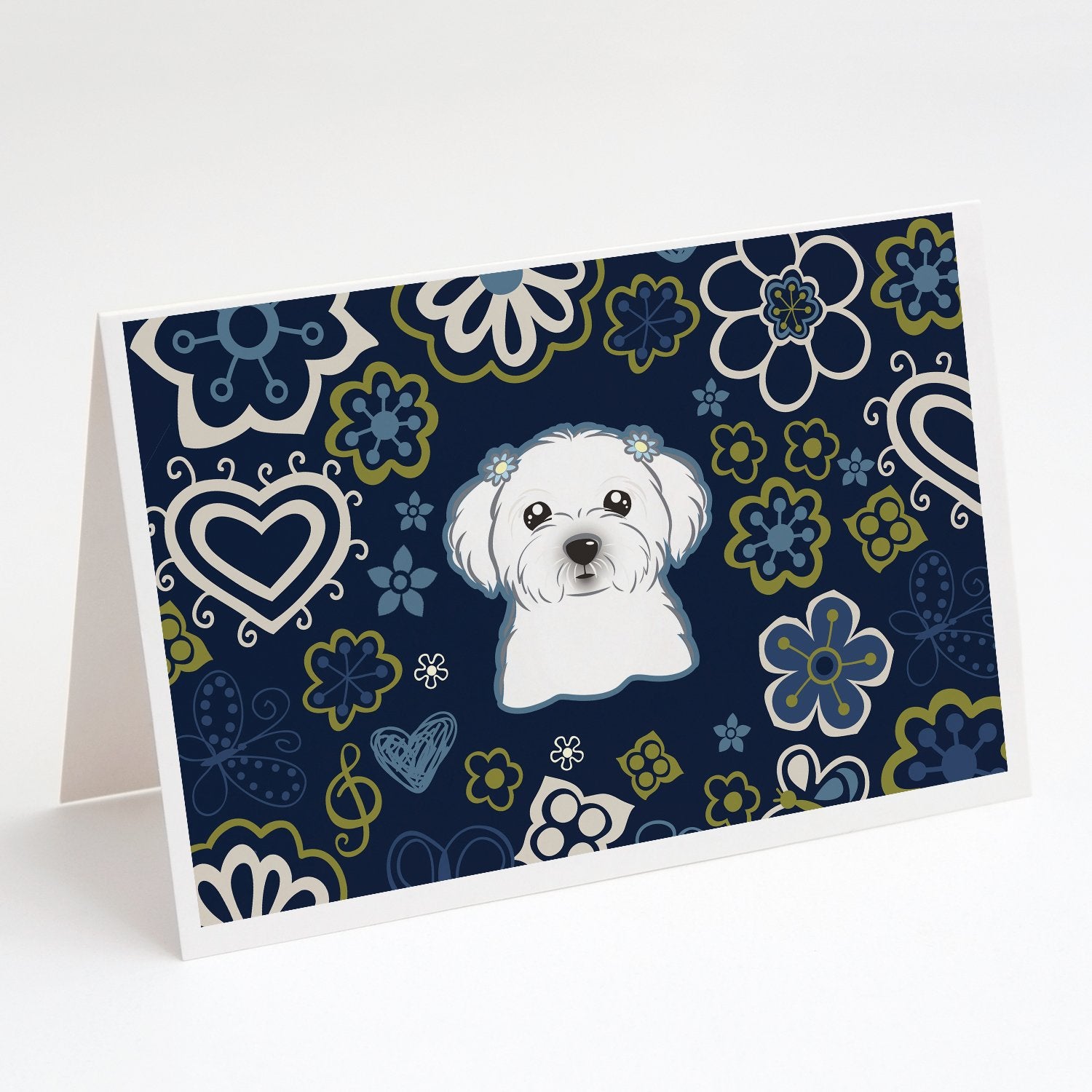 Buy this Blue Flowers Maltese Greeting Cards and Envelopes Pack of 8