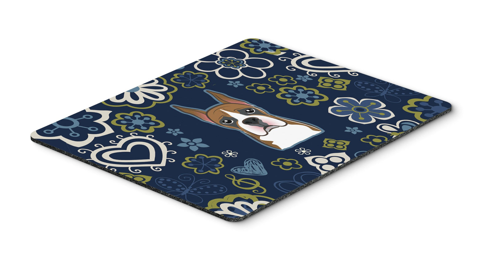 Blue Flowers Boxer Mouse Pad, Hot Pad or Trivet by Caroline's Treasures