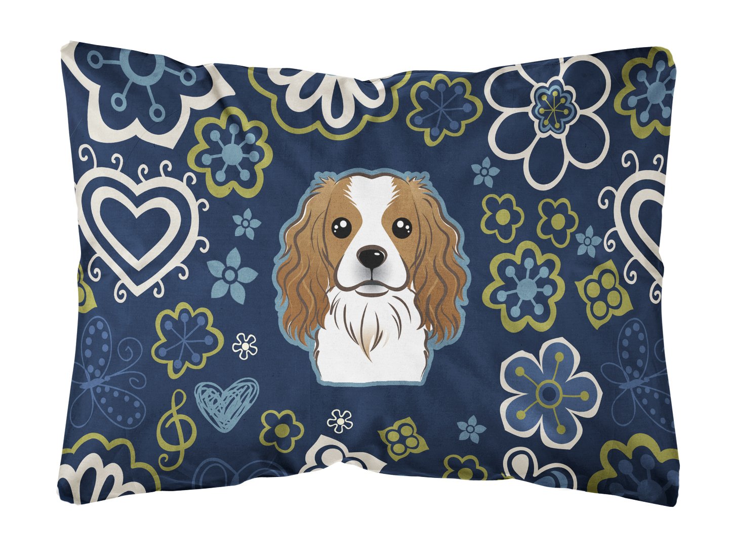 Blue Flowers Cavalier Spaniel Canvas Fabric Decorative Pillow BB5075PW1216 by Caroline's Treasures