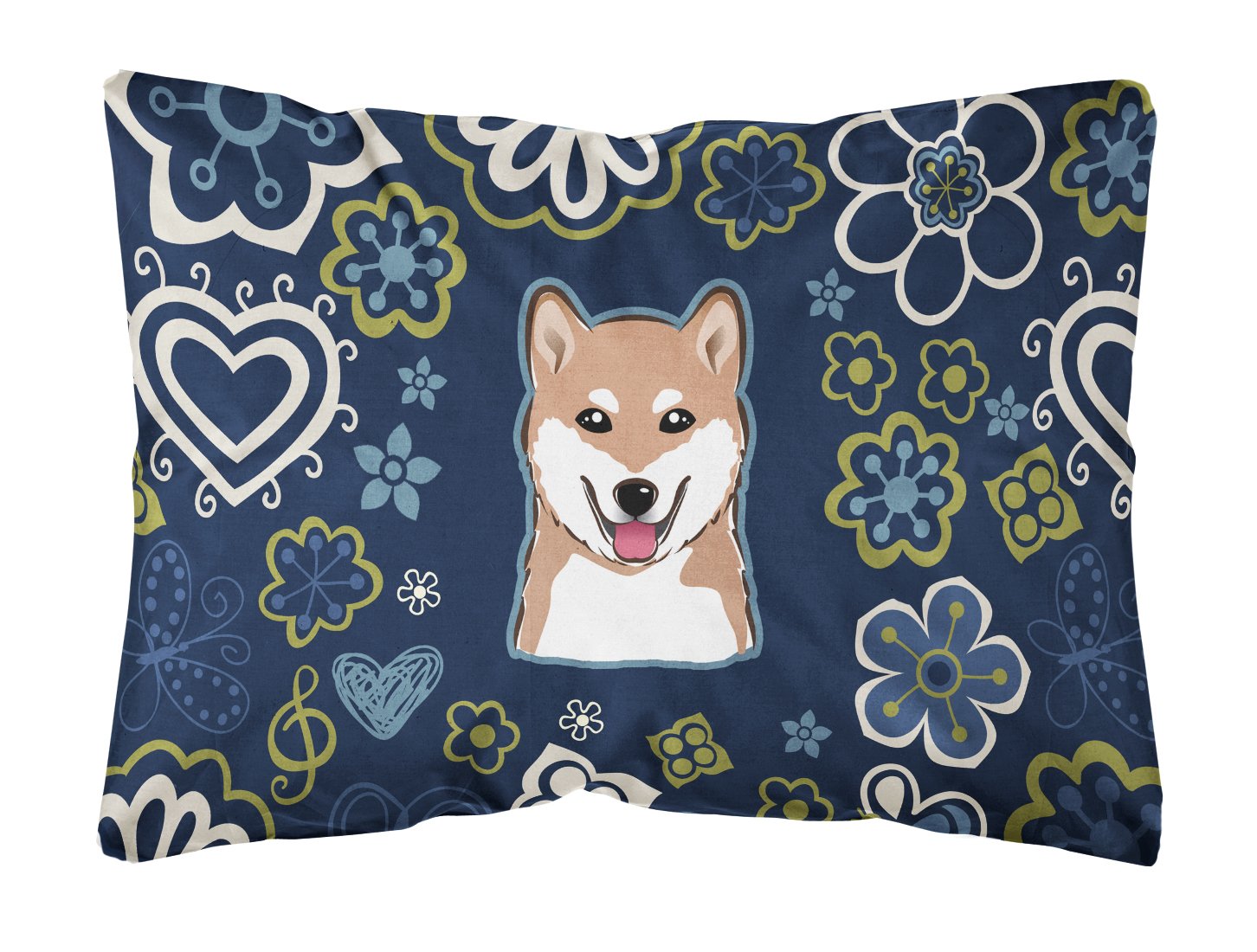 Blue Flowers Shiba Inu Canvas Fabric Decorative Pillow BB5076PW1216 by Caroline's Treasures