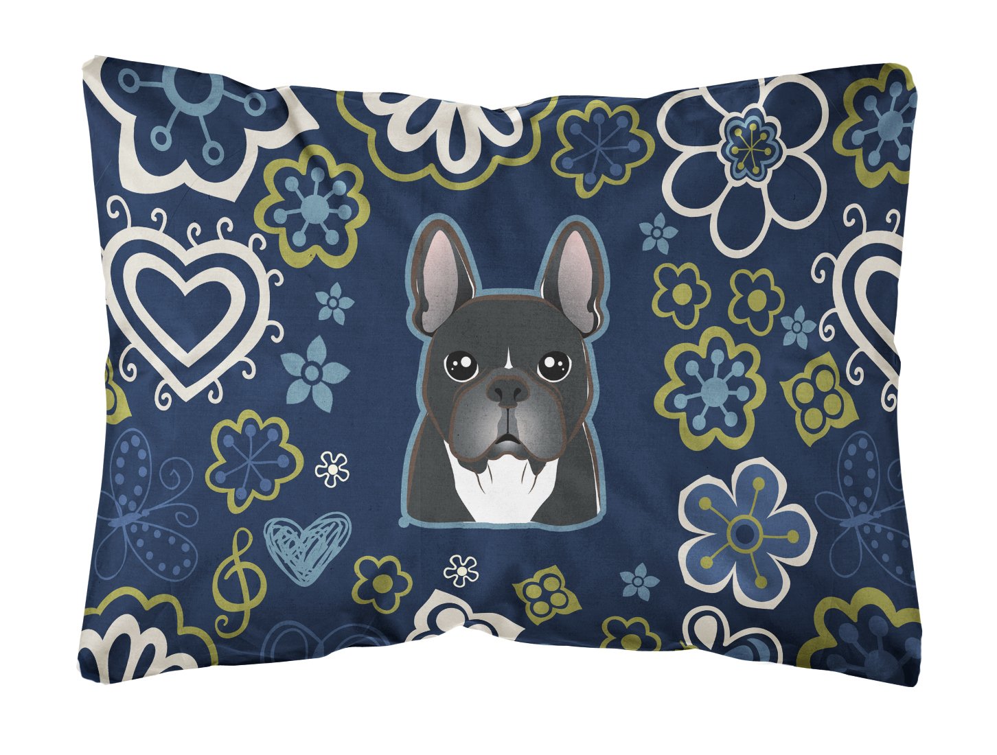 Blue Flowers French Bulldog Canvas Fabric Decorative Pillow BB5078PW1216 by Caroline's Treasures