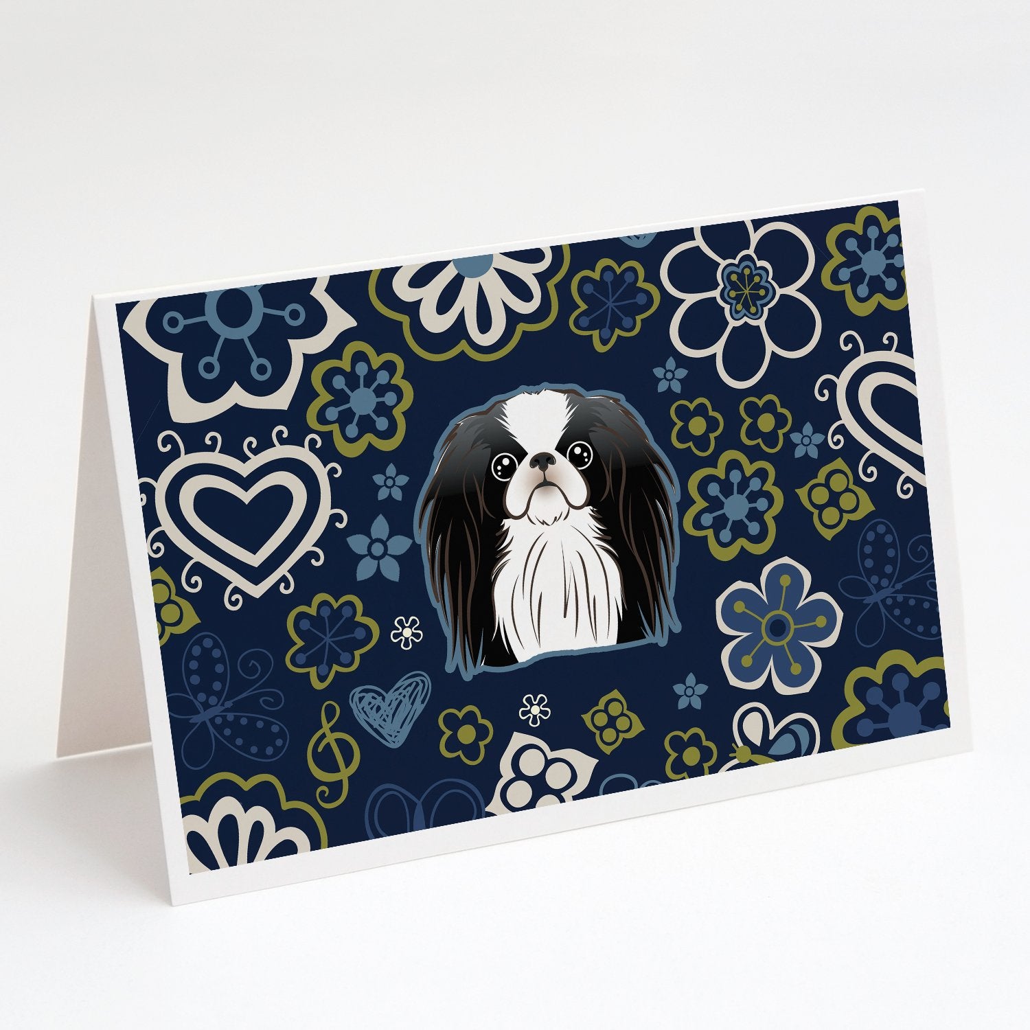 Buy this Blue Flowers Japanese Chin Greeting Cards and Envelopes Pack of 8