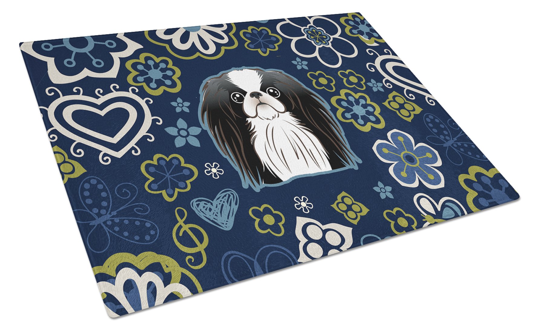 Blue Flowers Japanese Chin Glass Cutting Board Large BB5081LCB by Caroline's Treasures