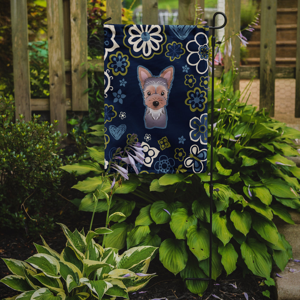 Blue Flowers Yorkie Puppy Flag Garden Size BB5083GF
