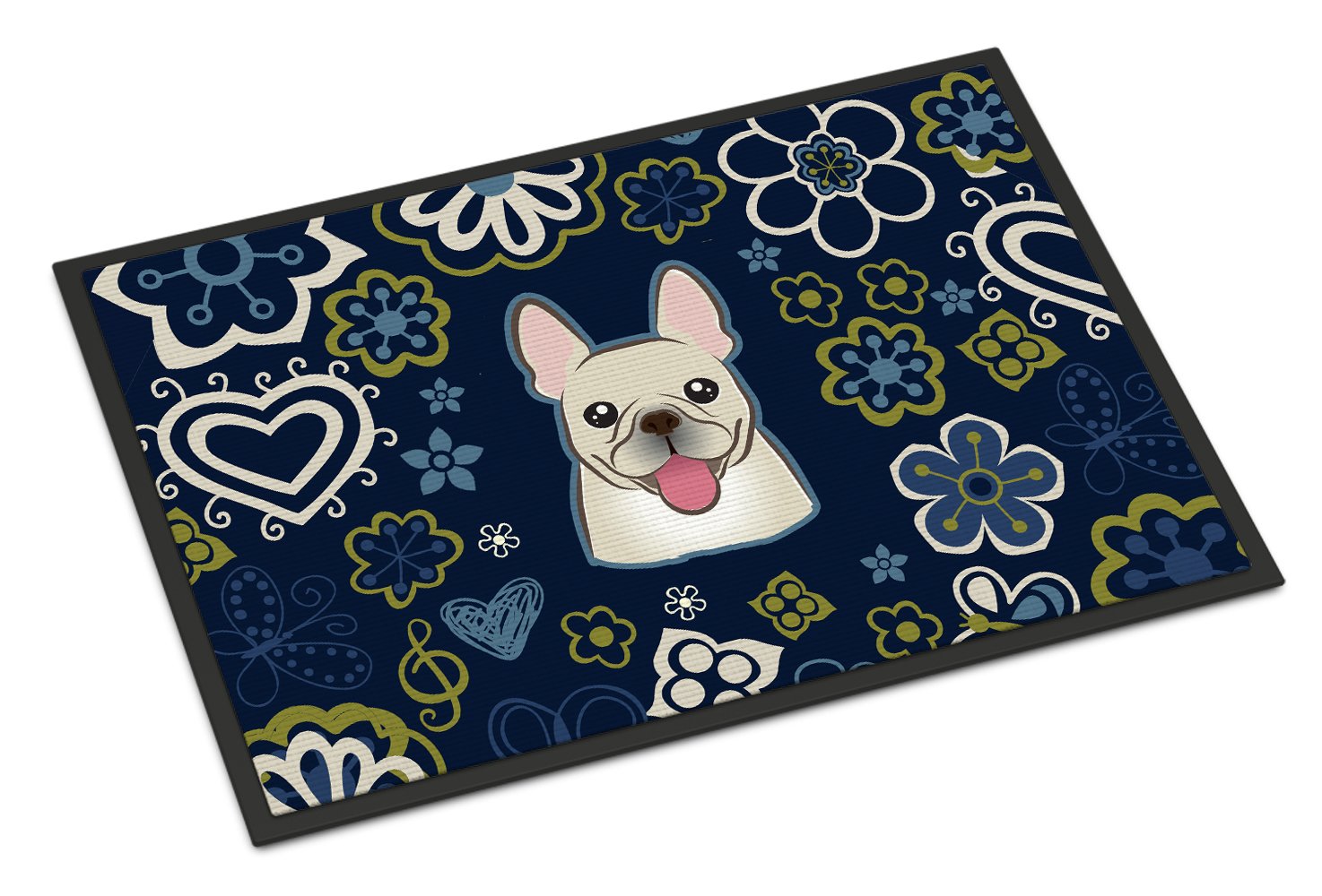 Blue Flowers French Bulldog Indoor or Outdoor Mat 24x36 BB5089JMAT by Caroline's Treasures