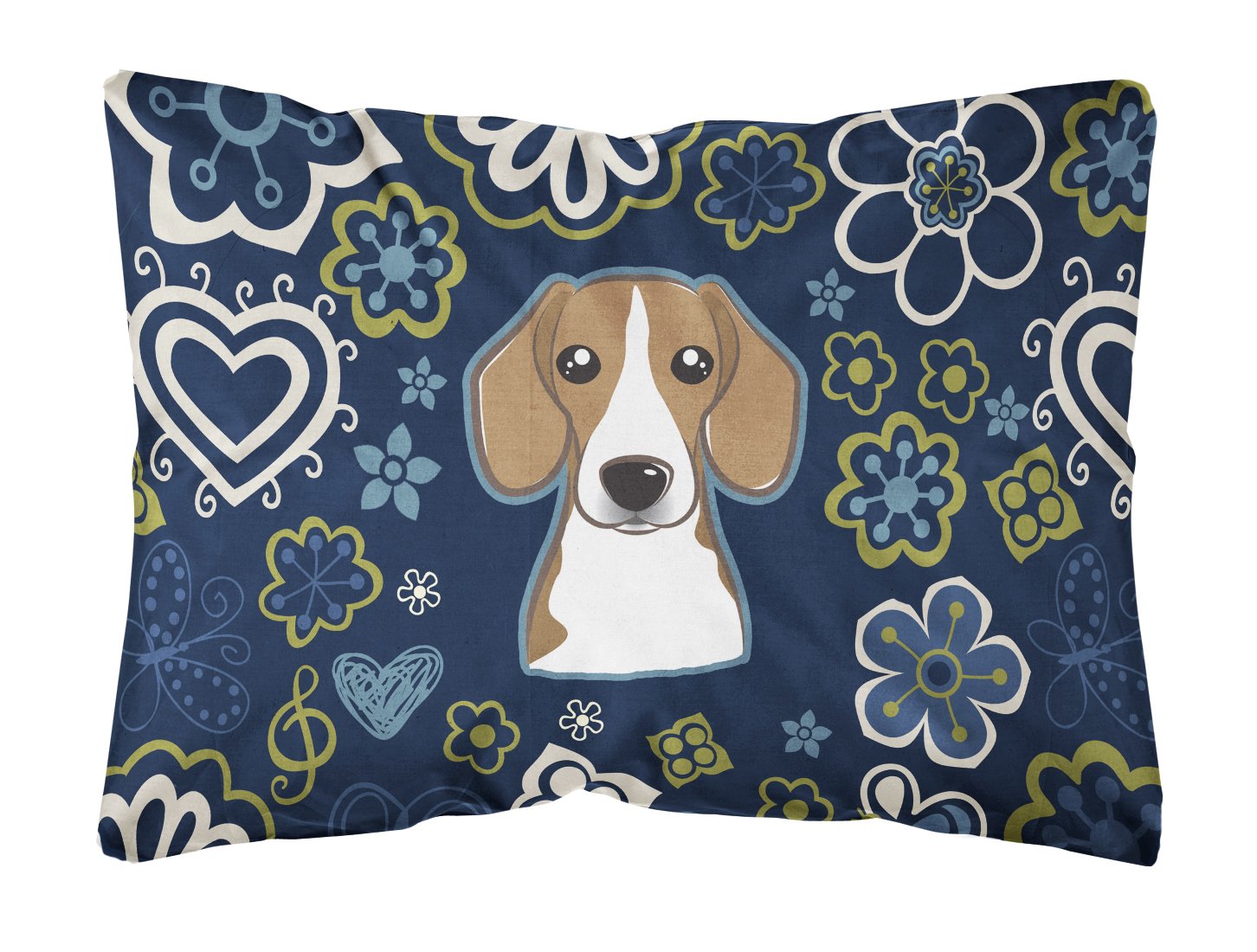 Blue Flowers Beagle Canvas Fabric Decorative Pillow BB5090PW1216 by Caroline's Treasures