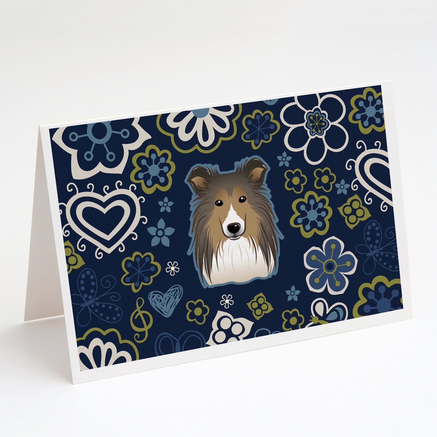 Buy this Blue Flowers Sheltie Greeting Cards and Envelopes Pack of 8