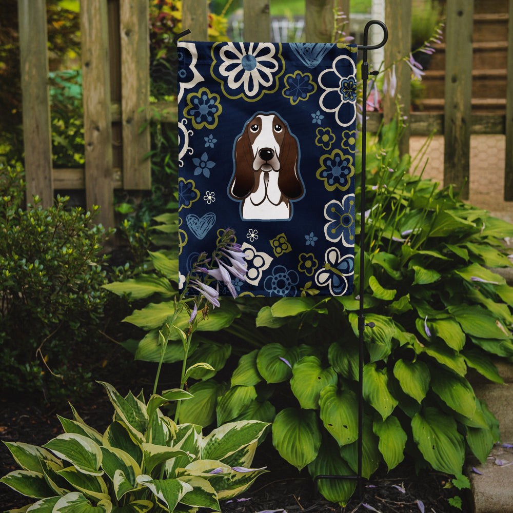 Blue Flowers Basset Hound Flag Garden Size BB5094GF