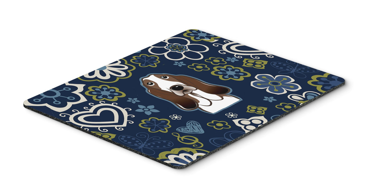 Blue Flowers Basset Hound Mouse Pad, Hot Pad or Trivet by Caroline&#39;s Treasures