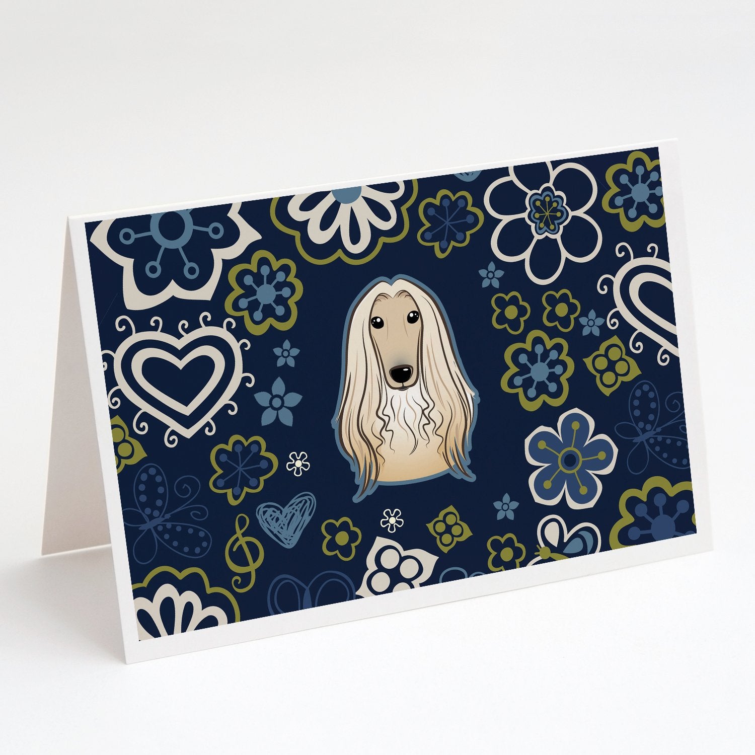 Buy this Blue Flowers Afghan Hound Greeting Cards and Envelopes Pack of 8