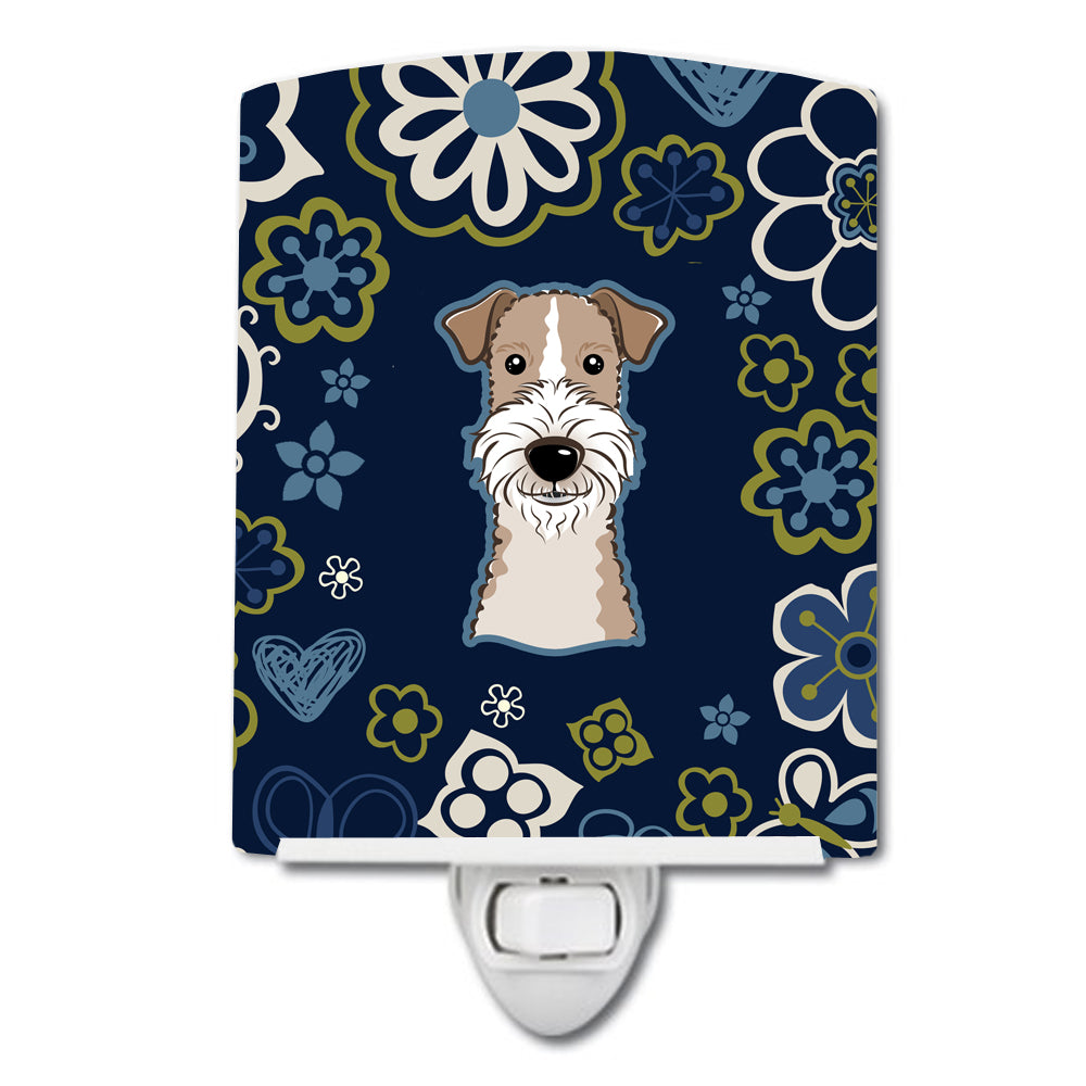 Blue Flowers Wire Haired Fox Terrier Ceramic Night Light BB5098CNL - the-store.com