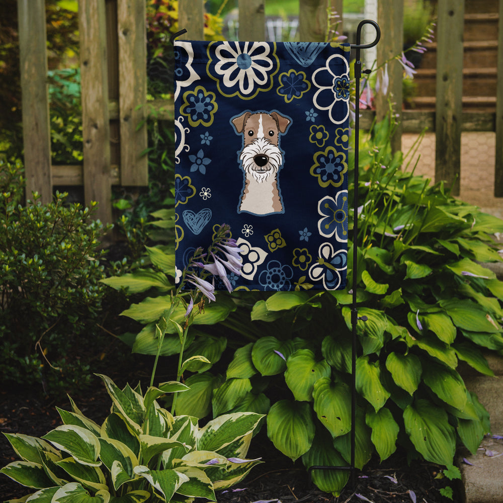 Blue Flowers Wire Haired Fox Terrier Flag Garden Size BB5098GF