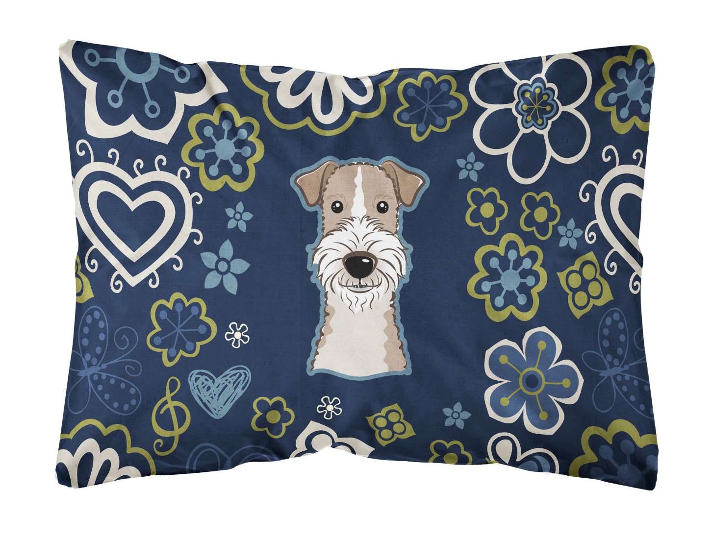Blue Flowers Wire Haired Fox Terrier Canvas Fabric Decorative Pillow BB5098PW1216 by Caroline's Treasures