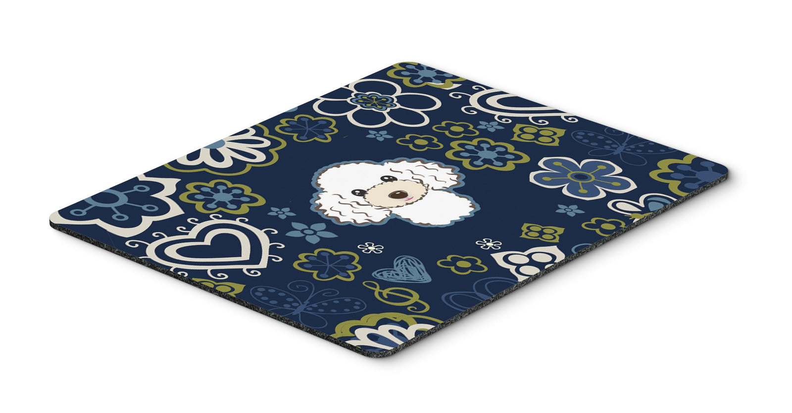 Blue Flowers White Poodle Mouse Pad, Hot Pad or Trivet by Caroline's Treasures