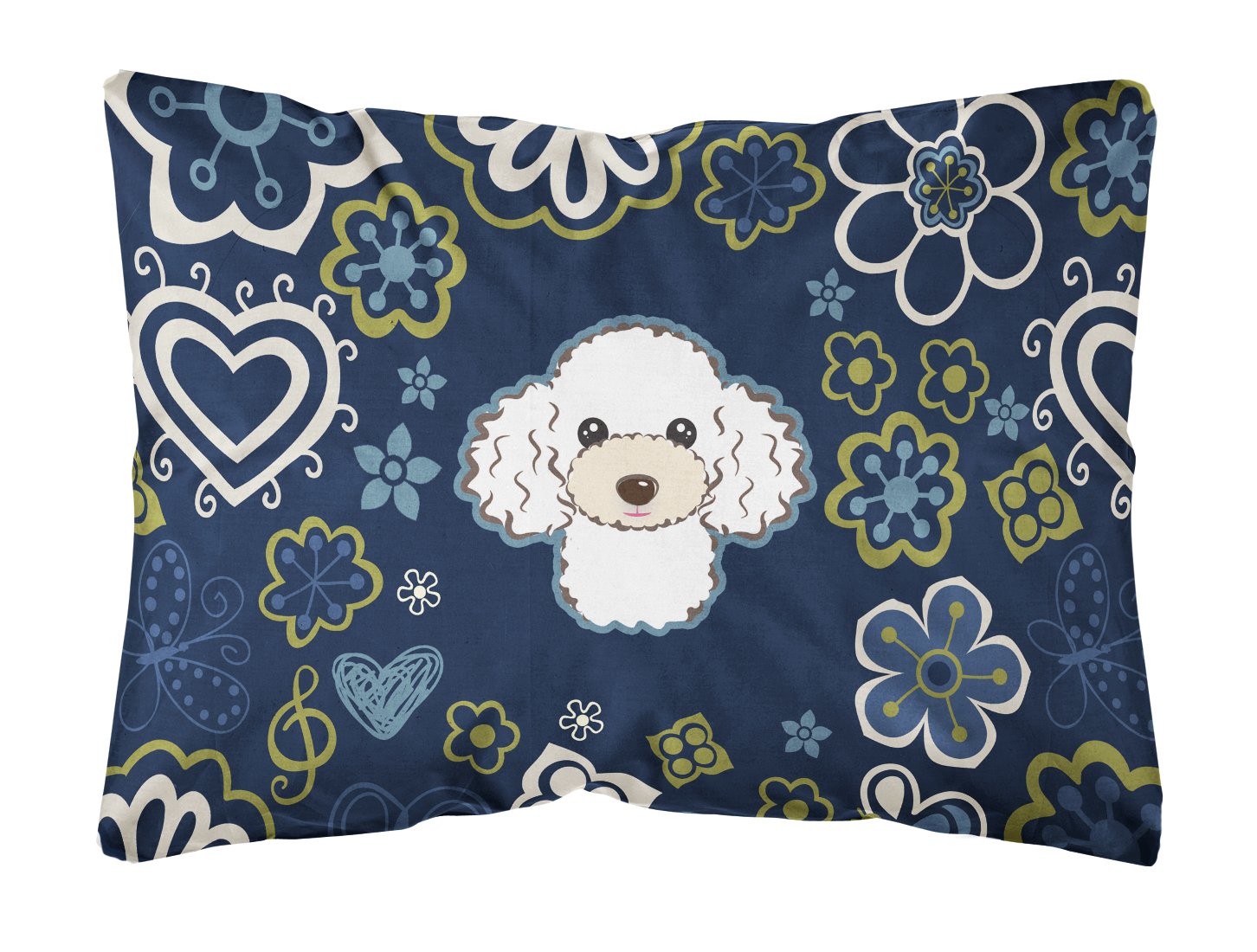 Blue Flowers White Poodle Canvas Fabric Decorative Pillow BB5108PW1216 by Caroline's Treasures